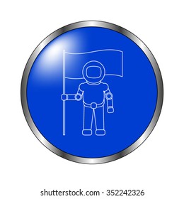 Astronaut with flag - vector icon on the blue button
