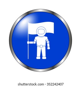 Astronaut with flag - vector icon on the blue button