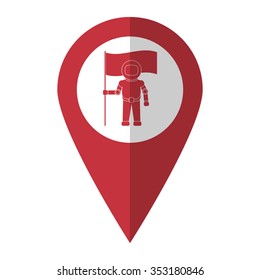 Astronaut with flag - vector icon; red map  pointer