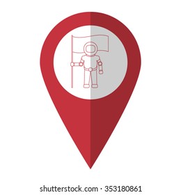 Astronaut with flag - vector icon; red map  pointer