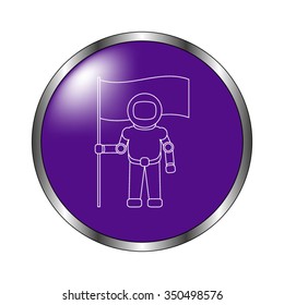 Astronaut with flag - vector icon; violet button