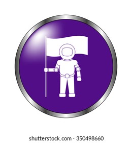 Astronaut with flag - vector icon; violet button