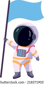 Astronauta con bandera. Ilustración vectorial.