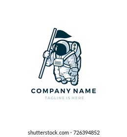 astronaut with flag vector mascot character logo icon template