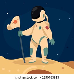 astronaut with flag waving scene