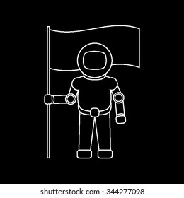 Astronaut with flag - white vector icon