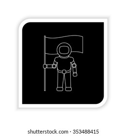 Astronaut with flag -  white vector icon