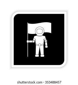 Astronaut with flag  - white vector icon