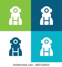 Astronauta Plano cuatro colores conjunto mínimo de iconos