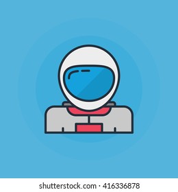 Astronaut flat icon - vector thin line space astronaut symbol or logo element on blue background
