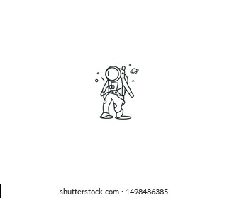 Astronaut Flat Line Art Design Illustration.