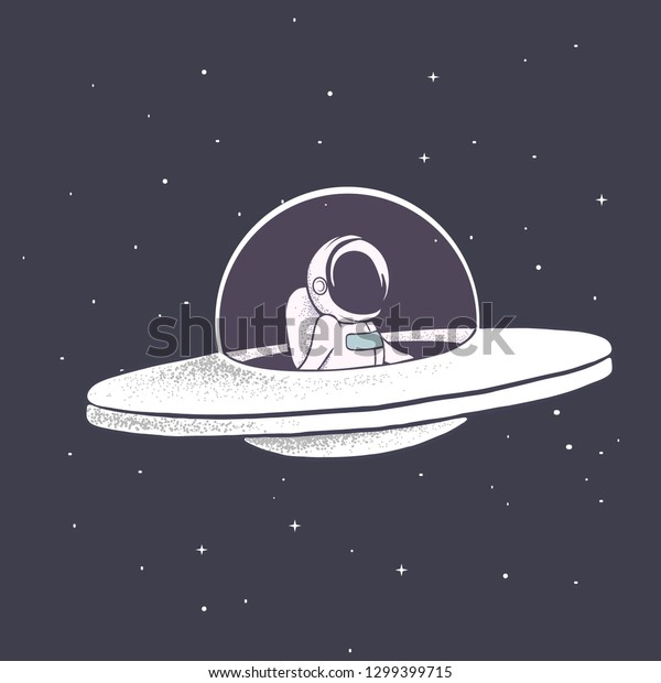 宇宙を飛ぶ円盤の中を飛行する宇宙飛行士 宇宙のテーマ ベクターイラスト のベクター画像素材 ロイヤリティフリー