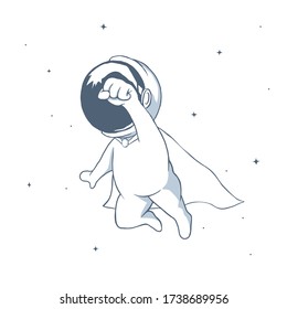 Astronaut flies like a superhero in space.Black and white version.Vector illustration