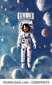 Astronaut flies in outer space
