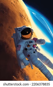 Astronaut flies in outer space