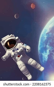 Astronaut flies in outer space