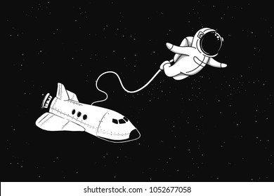 Astronaut flies in outer space from shuttle.Cosmic characters. Vector illustration