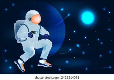 astronaut flies in outer space in a spacesuit