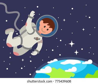 Astronaut float in space. Vector flat illustration