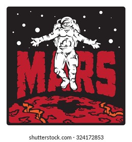 astronaut floating above the planet Mars