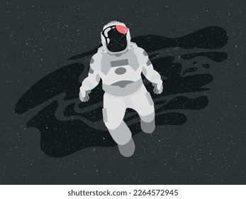 Astronauta flotando en diseño espacial abstracto con formas abstractas y estrellas detrás