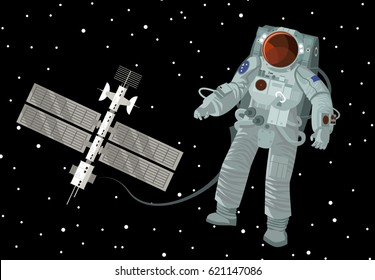 astronaut floating around space station