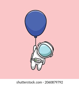 Astronaut Floating With Ballon Vector Icon Illustration. Spaceman Mascot Cartoon Character. Science Icon Concept Isolated. Flat Cartoon Style Suitable for Web Landing Page, Banner, Flyer, Sticker, Car