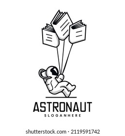 Astronaut floating with Book planets in space. Astronaut Knowledge Logo design education