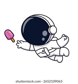 Astronaut Floating with Ice Cream Cartoon Vector Icon Illustration. Science Food Icon Concept Isolated Premium Vector. Flat Cartoon Style