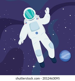 astronaut floating and neptun planet