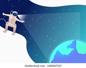 Astronaut floating in open space and Earth. Spacesuit, flight, exploration concept. Vector illustration can be used for topics like astronomy, science, universe