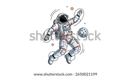 Astronaut floating in outer space with celestial bodies nearby enjoying the weightlessness of the universe exploration