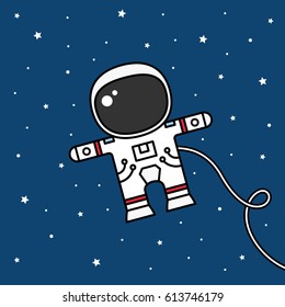 Astronaut floating in outer space. Spacewalk, cosmos and cosmic space. Vector illustration.