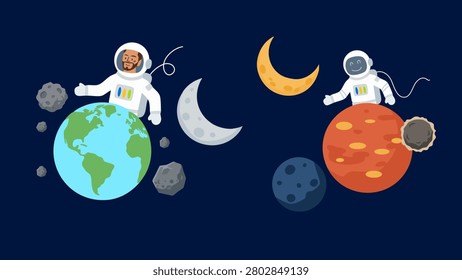 astronaut floating in outer space universe background bundle set