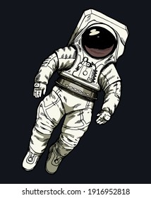 Astronaut floating in the outer space wearing new american space suit. Isolated space illustration.