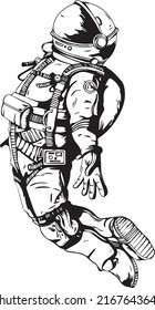 Astronaut floating in the outer space wearing new American space suit space illustration.
