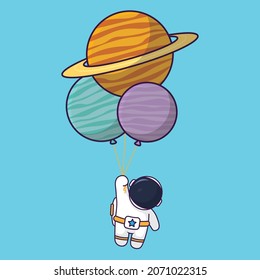 Astronaut Floating with Planet Balloons