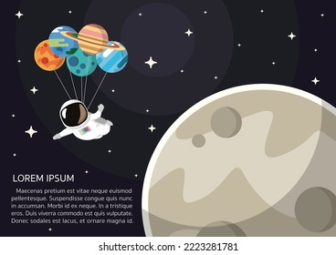 Astronaut Floating With Planet Balloons travel the moon Cartoon Vector Icon Illustration. Isolated Premium Vector.