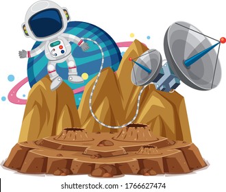 Astronaut floating in the planet cartoon style on white background illustration