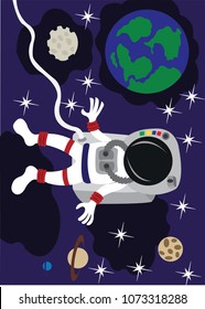 An astronaut floating up in space,