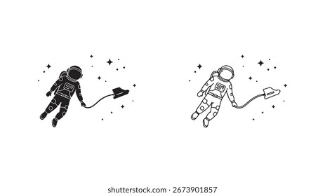 Astronaut floating in space with balloon
