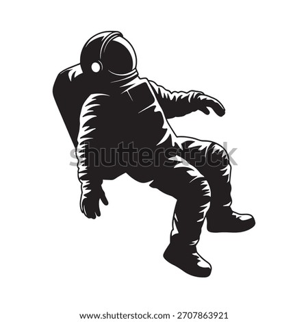 Astronaut floating in space in a black and white illustration
