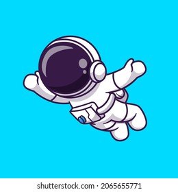 Astronaut  Floating In Space Cartoon Vector Icon Illustration. Space Technology Icon Concept Isolated Premium Vector. Flat Cartoon Style