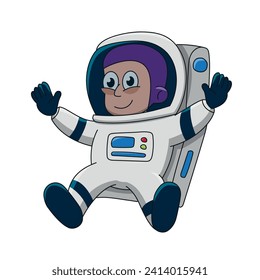 Astronaut floating in space. Colorful vector illustration for children