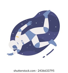 Astronaut floating in the space. Cosmos and galaxy discovered, solar system research cartoon vector illustration