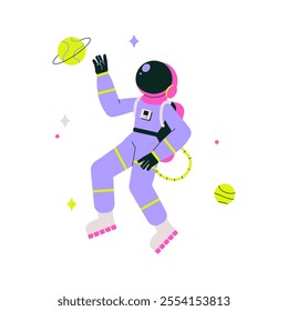 Astronaut Floating In Space In Flat Vector Illustration Symbolizing Exploration, Discovery, And Outer Space Adventures, Isolated On White Background