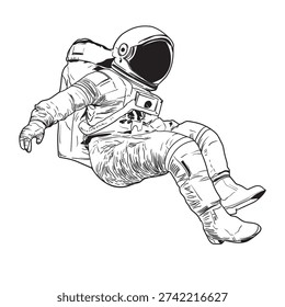 Astronaut Floating In Space Line Art Vector Illustration