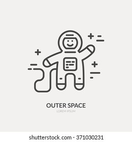 astronaut floating in space - logo made in trendy line stile vector. Space series. Space exploration and adventure symbol.