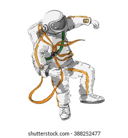 astronaut floating in space - the logo is made in a cartoon style outline and fill color, isolated on white background. Space series. The space exploration and adventure, a symbol