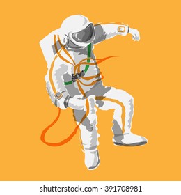 astronaut floating in space made in a cartoon style, no outline color, isolated on orange background. Space series.